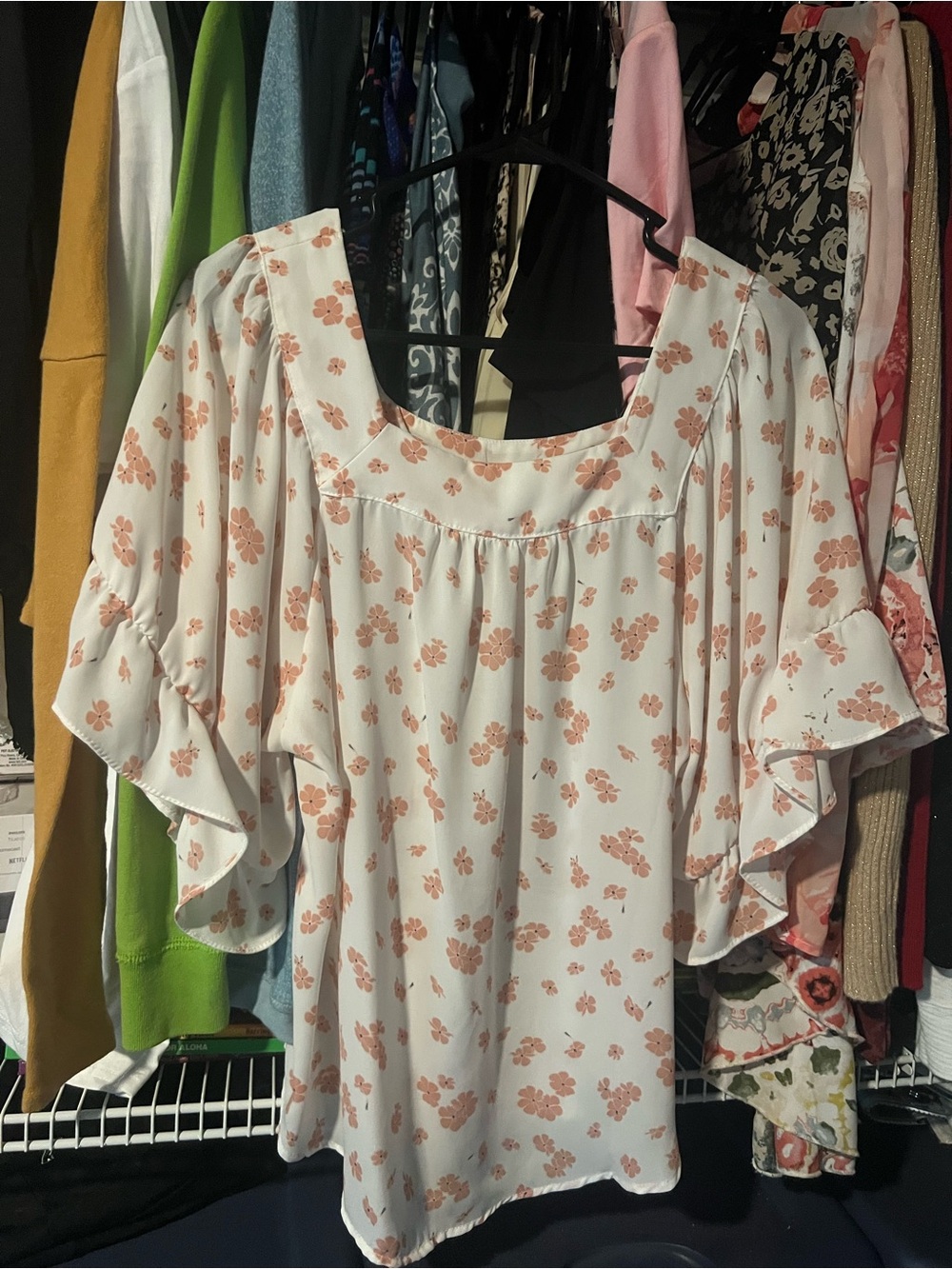 Women's White Blouse with Peach Floral Print